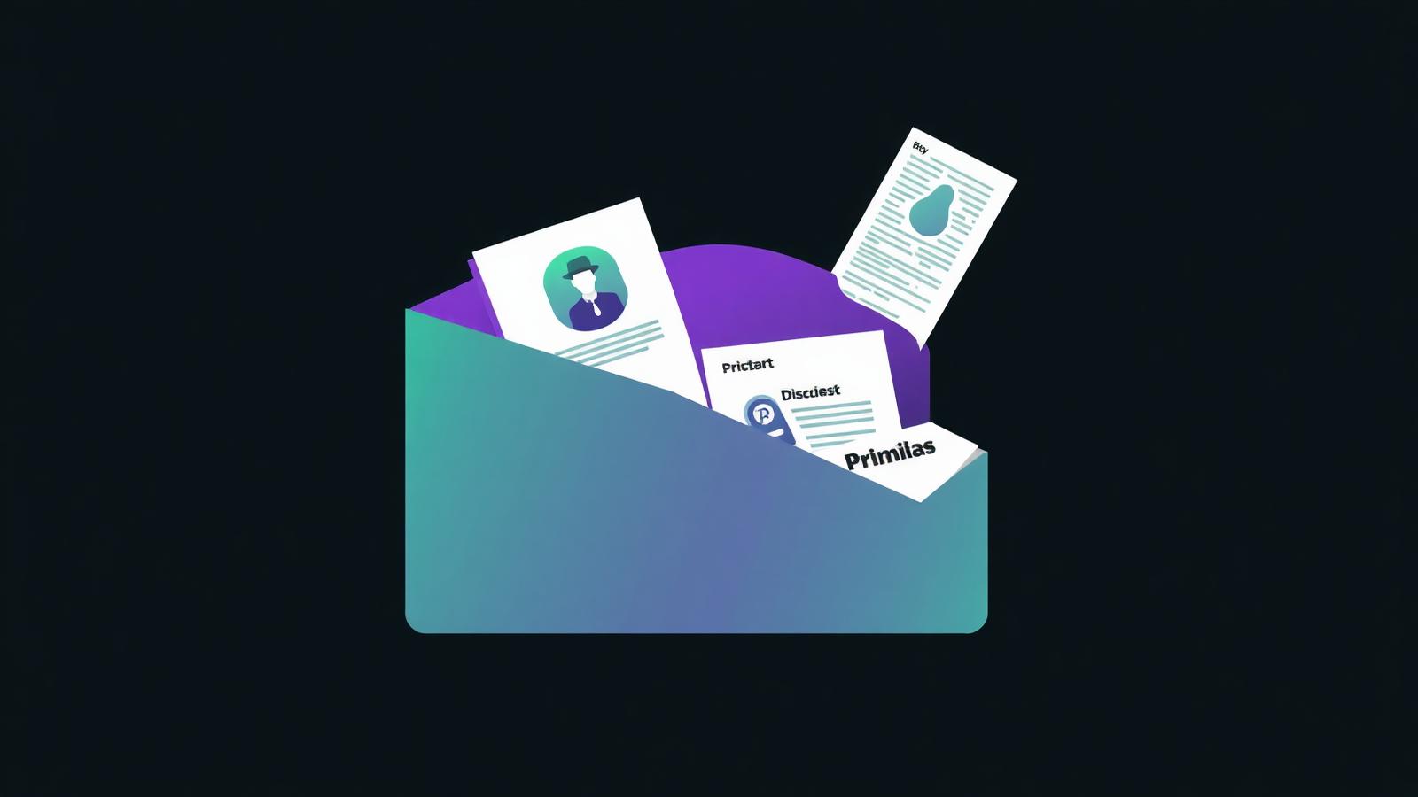 Digital folder opening to reveal an artist photo card, bio and music note, representing an electronic press kit